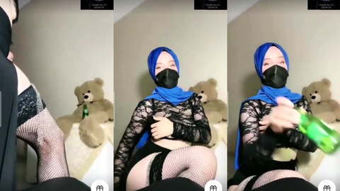 türbanlı boncuk tango şişeyle amını doldurup inliyor